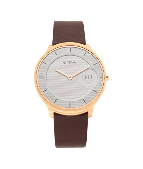 iShopping - Titan Edge Analog Men's Leather Watch - Brown (1843WL01)