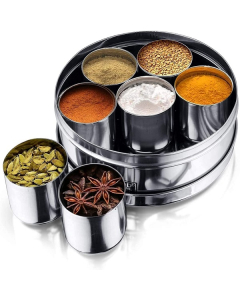 Promax Stainless Steel Double Lid Spice Masala Boxes - 7 pcs