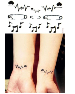 Muzamil Store Electrocardio Heart and Music Tattoo Stickers