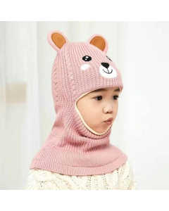 SS Mart Winter Children Hat Plus Fleece Kids Wool Caps - Pink