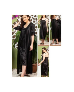 MBN Textile Ladies Silk Nighty Black - 2 Pcs
