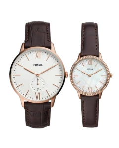Fossil Three-Hand Leather Couple Watch Brown (FS5564SET)