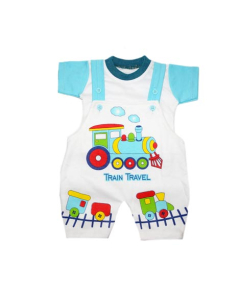 Komfy Train Travel Printed Unisex Romper Blue (NBN114)