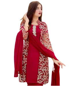 Rg Shop Embroided Inner, &amp; Trouser 3Piece Suit.-Red