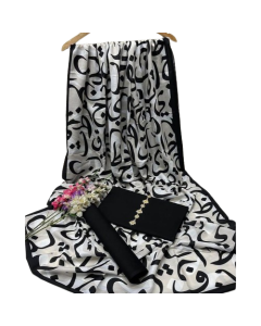 Shah Kamal Fabrics Unstitched Suit For Women 3-Pcs-Black