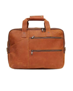 Pious Genuine Leather Laptop Bag - Tan