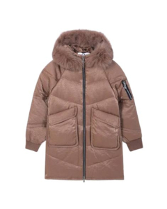 HnH Marketing Long Zipper Hoodie With Fur Lined Cap Brown-9-10 Years