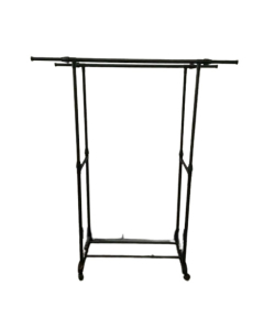 Easy Shop Double Pole Cloth Hanging Stand with Shoe Rack - Black