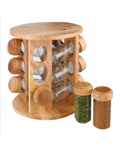 Easy Shop Wooden Frame Revolving Spice Jar Rack Pack Of 12