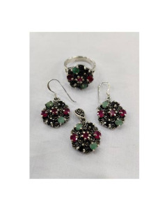 Gilgit Bazaar Multi Stone Silver Set (11)