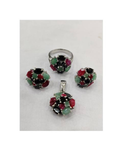 Gilgit Bazaar Multi Stone Silver Set (14)