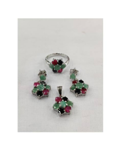 Gilgit Bazaar Multi Stone Silver Set (16)