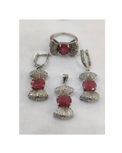 Gilgit Bazaar Ruby Stone Silver Set (17)
