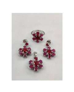 Gilgit Bazaar Ruby Stone Silver Set (18)