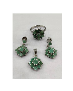 Gilgit Bazaar Emerald Stone Silver Set (23)