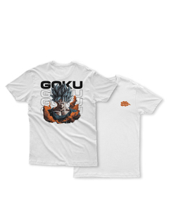 Genteez Goku Front and Back Digital Printed T Shirt For Men-White-Extra Large