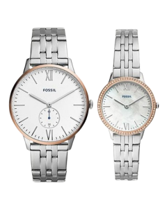 Fossil Three-Hand Stainless Steel Couple Watch Silver (FS5562SET)