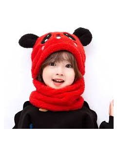 SS Mart Winter Children Hat Plus Fleece Kids Wool Caps - Red