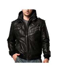Toor Traders Leather Motorcycle Jacket Men with Removable Hood Black-4XL