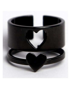 KhawajasKreation Heart Couple Ring Set Black