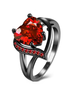Luxurify Lovely Heart Hollow Band Zircon Ring For Women Red