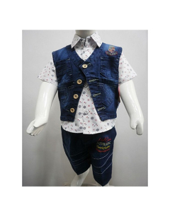 Madina Fashion Denim Shot And Shirt With Denim Waistcoat For Boys (Su-00003)