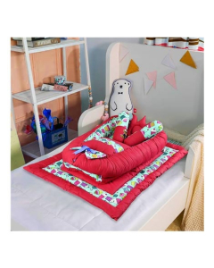 Maguari Crown Pattern Baby Bed Set 6 Pcs Maroon (0583)