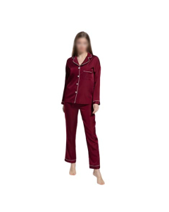 Goodsbuy Plain Silk Night Suit Red Wine-Extra Large-Maroon