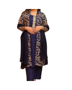Azhari Traders Fully Embroidered Suit With Emb Inner, Plain Dupatta Trouser 4piece-Blue