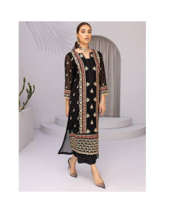 Azure Floral Fiesta Chiffon Festive Unstitched 2 Piece Suit Black (FFAZK170)