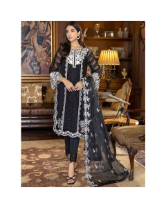 Azure Mystique Noir Organza Festive Unstitched 3 Piece Suit Black (MNAS91)