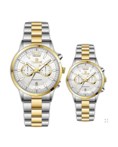 Timezone Oblique Pulse Watch For Men Two Tone Golden (TZ-1323)-White
