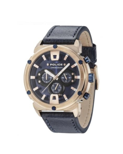 Police Leather Strap Chronograph Men's Watch Blue (15047JSR/03)