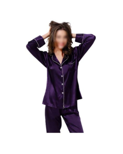 Goodsbuy Plain Silk Night Suit Red Wine-Extra Large-Purple