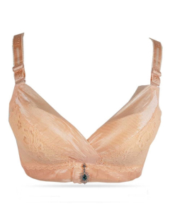 Purple Bag Soft Padded Air Holes Wireless Lace Bra Peach (0054)