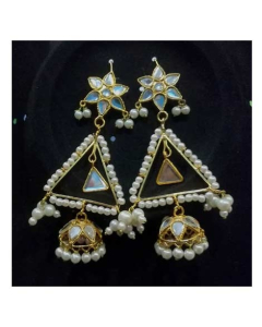 Shaz Jewels Triangular kundan Earrings Golden