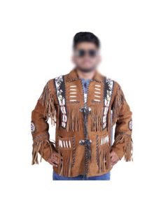 Toor Traders Handmade Western Style Fringe Leather Jacket For Men-Medium