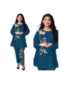 ZamZam Embroidery Linen Suit For Women - 2PC-Aqua Blue